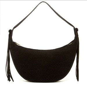 Elizabeth and James Zoe Woven Black Suede Hobo Bag